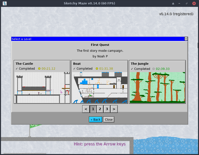 Screenshot of the Story Mode level selector showing thumbnails of the built-in levels.